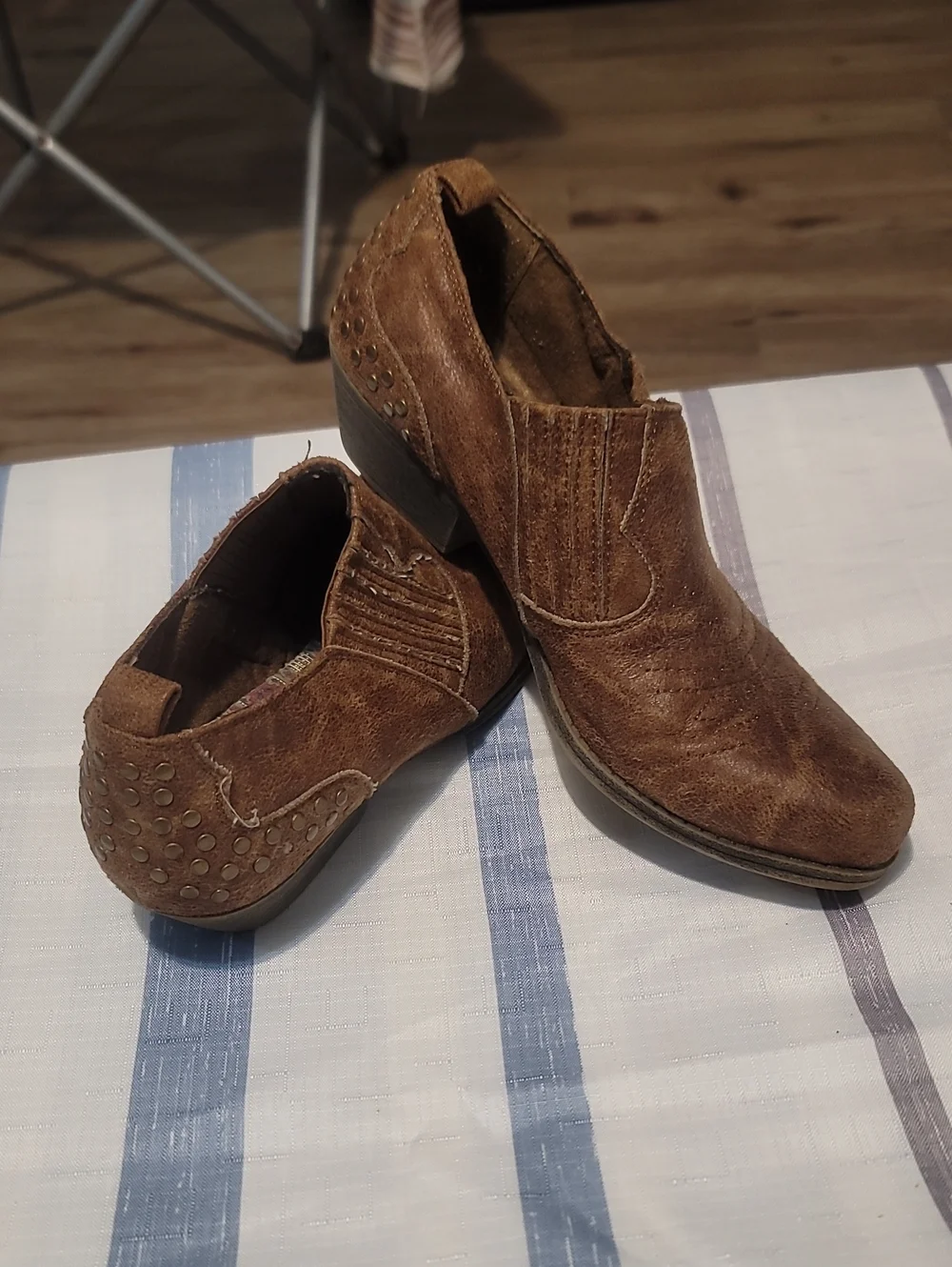 Sugar Brown Suede Ankle Booties with Stud Detail